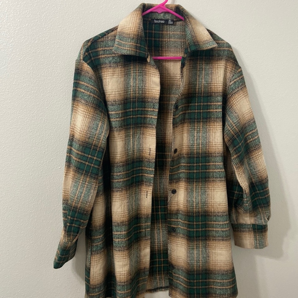 Boohoo oversized flannel coat